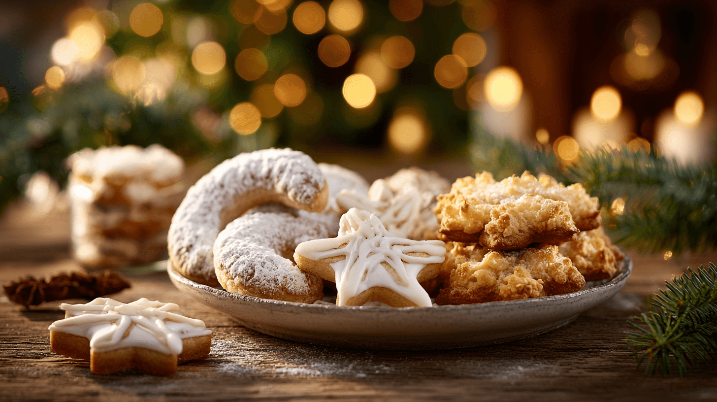 Auf einem Tisch liegen weihnachtliche Kekse.