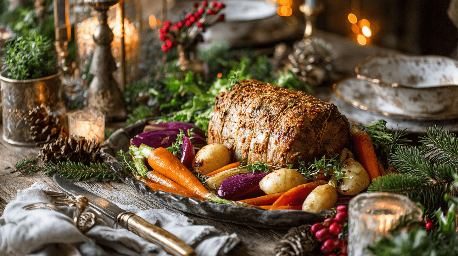 Winterlicher Ofenbraten mit Gewürzkruste & glasiertem Wurzelgemüse